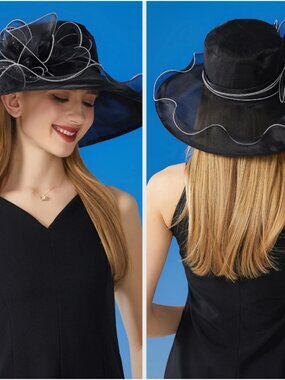 Elegant Organza Wide‑Brim Derby Hat for Women Foldable Summer Sun Hat Flower